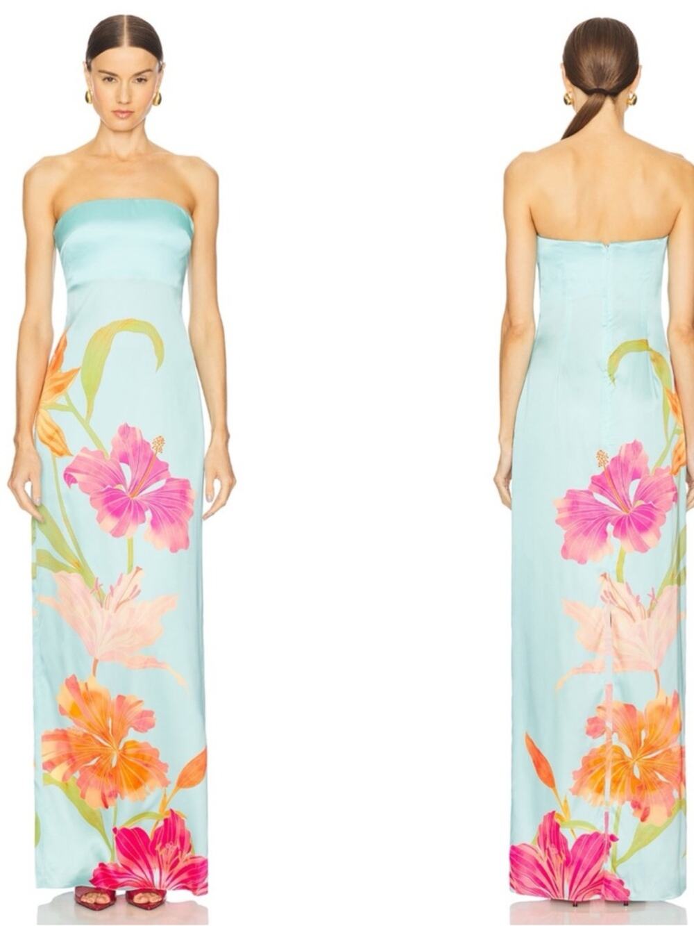 RETROFETE Vivi Strapless Floral Satin Blue Maxi Dress Size XS - Picture 1 of 10